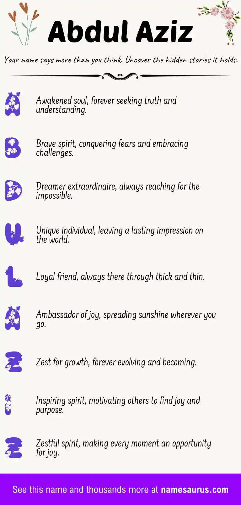 Acrostic poem about Abdul Aziz.